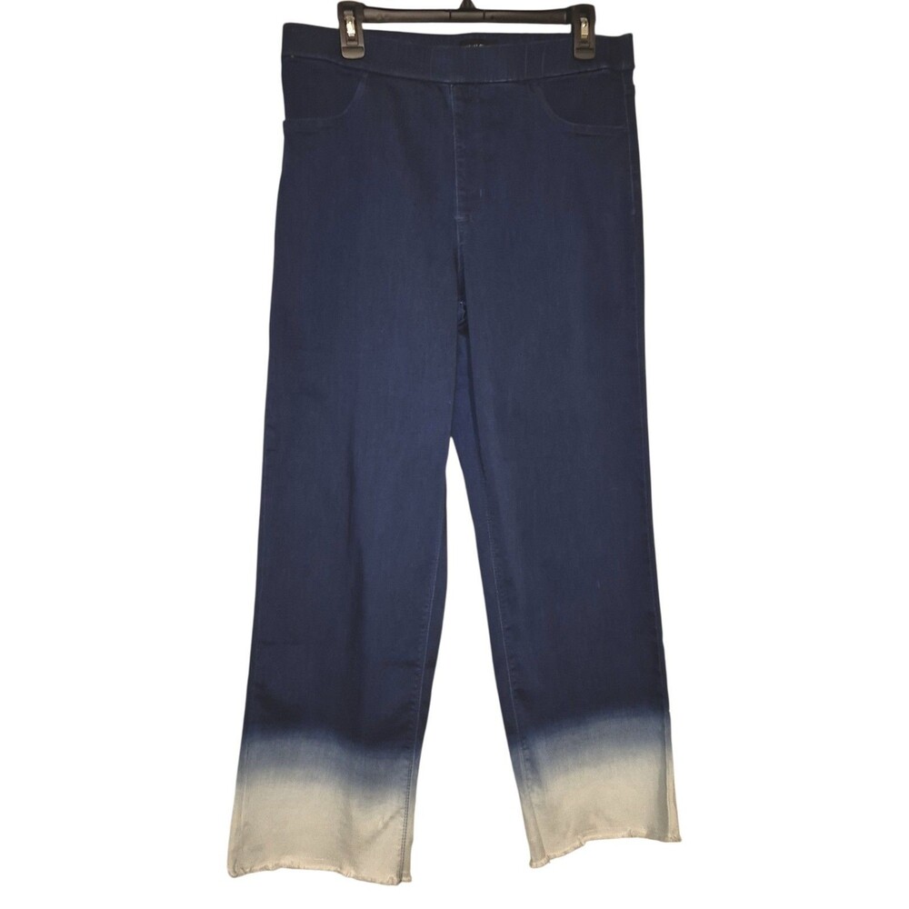 Susan Graver Women's Ombre Wide Leg Pull On Elastic Waistband Ankle Jean 12 Wash